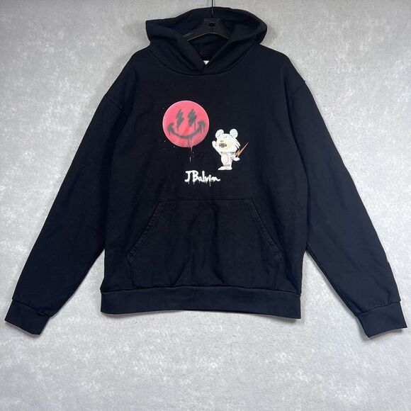 J Balvin X Takashi Murakami Graphic Pullover Mens Size Large Black Hoodie - Picture 1 of 12